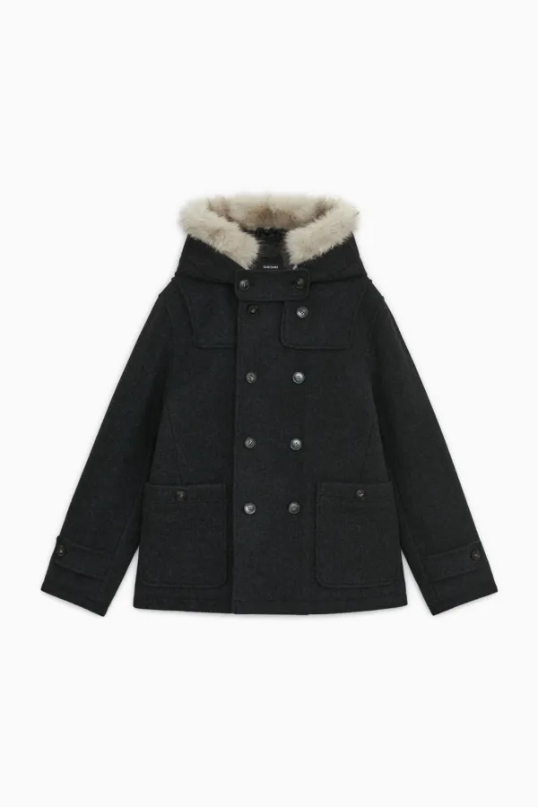 [10/6 SOON] HOODED DUFFLE WOOL COAT, CHARCOAL