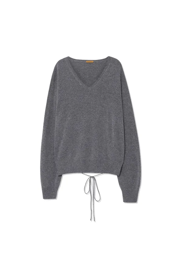 CASHMERE BLEND WHOLEGARMENT V-NECK PULLOVER [CHARCOAL]