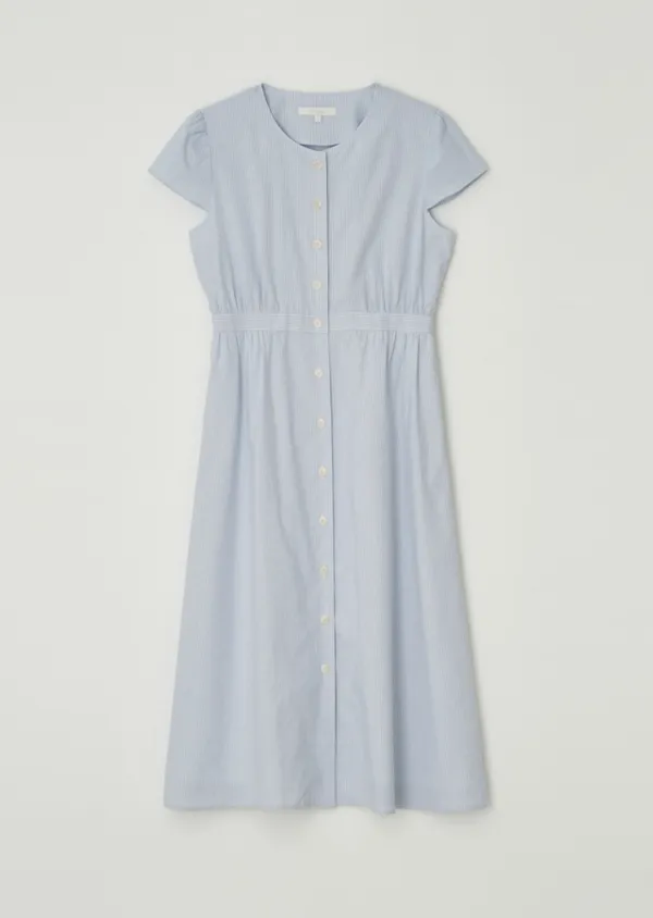 stripe button shirring dress-stripe