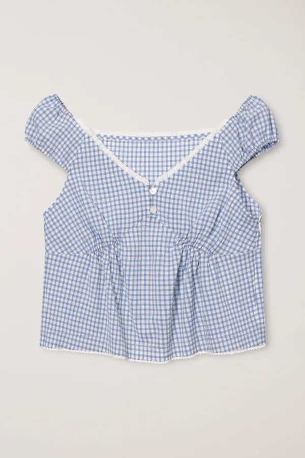 2-WAY SHOULDER BLOUSE BLUE CHECK_UDBL6B225B2