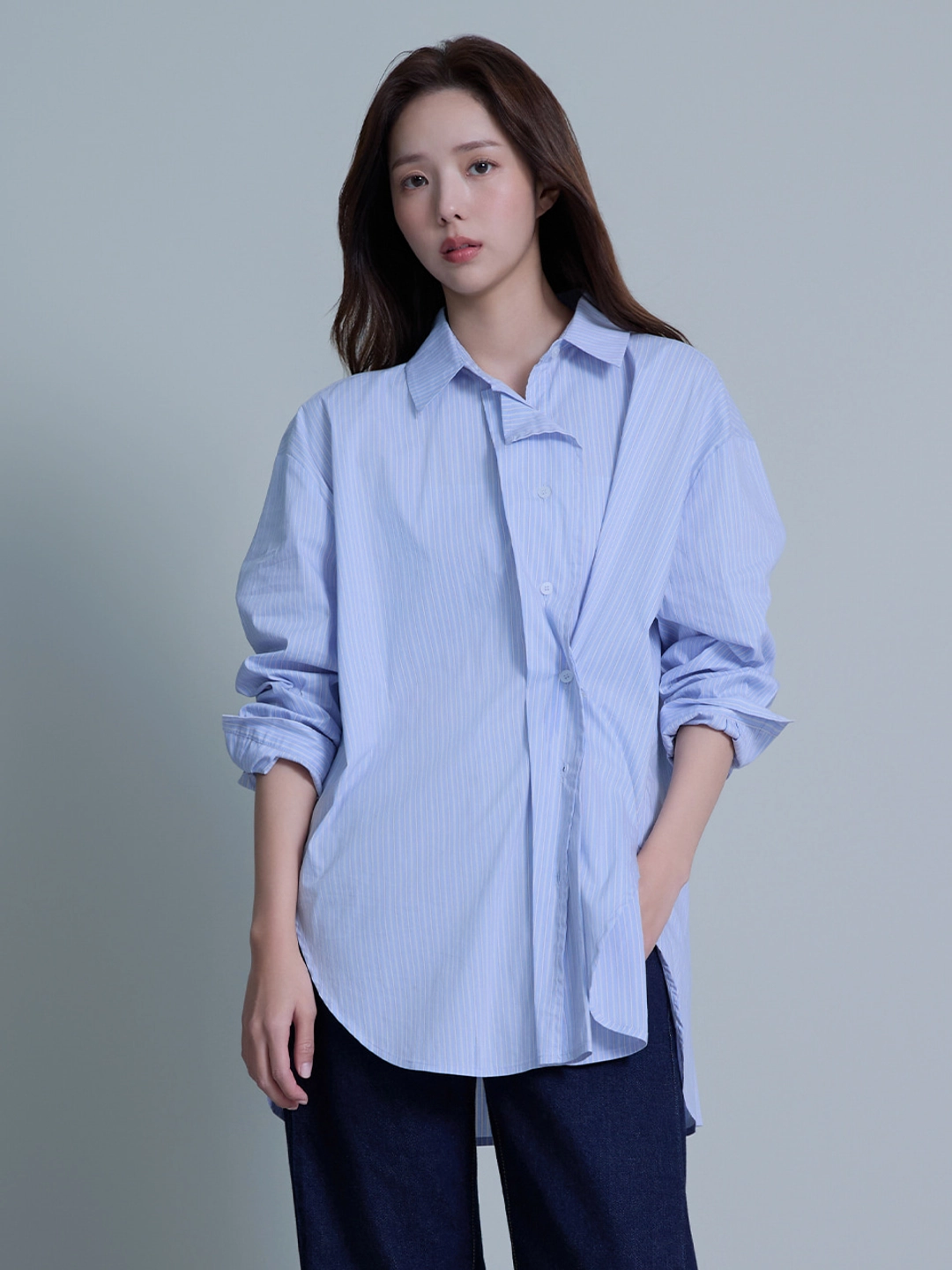 시티브리즈 스트라이프 오버핏 셔츠_SKY BLUE 상품 이미지 2