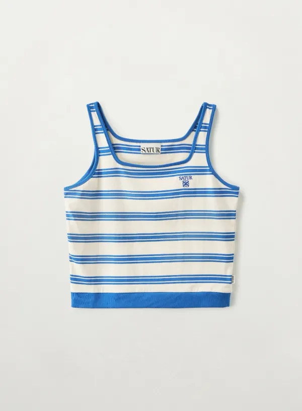 (W) Square Neck Stripe Sleeveless - Blue