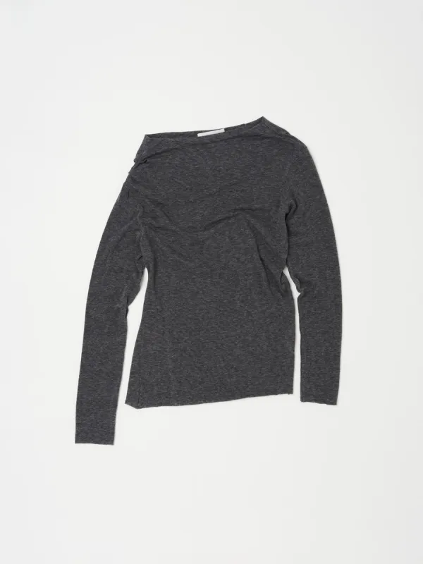 ASYMMETRIC WOOL DRAPE TOP IN CHARCOAL