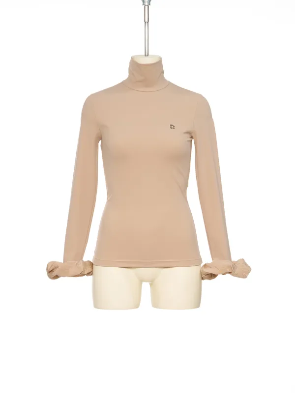 FW25 BEIGE SCRUNCHIE SLEEVE JERSEY TOP