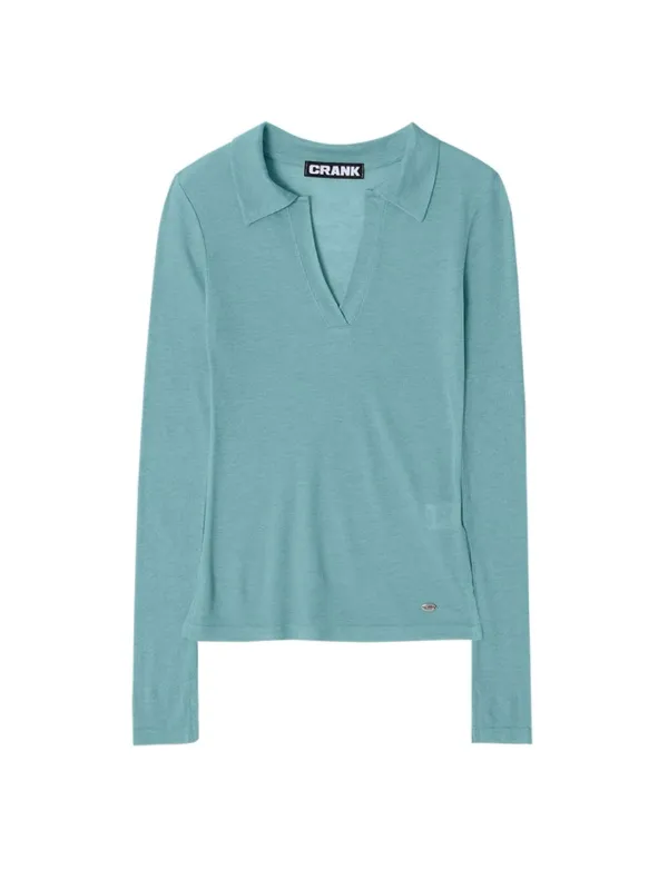 SHEER COLLARED TOP_BLUE GREEN