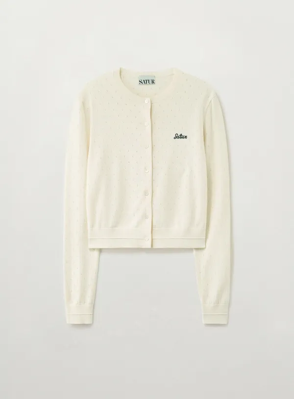 (W) Pointel Crewneck Cardigan - Cream