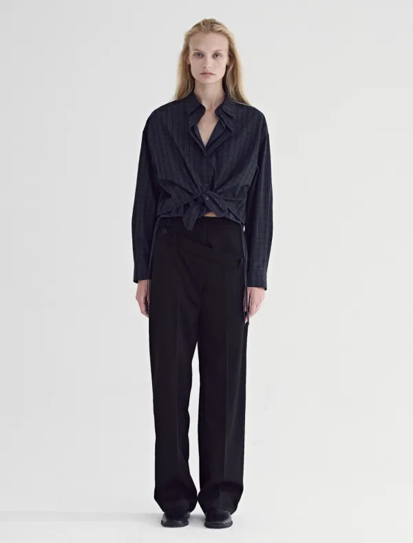 TIE-FRONT LAYERED CHECK SHIRT [NAVY]
