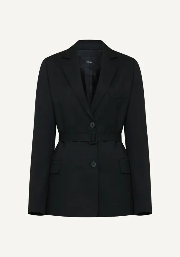 Oversized Belt Wool Blazer (Black)