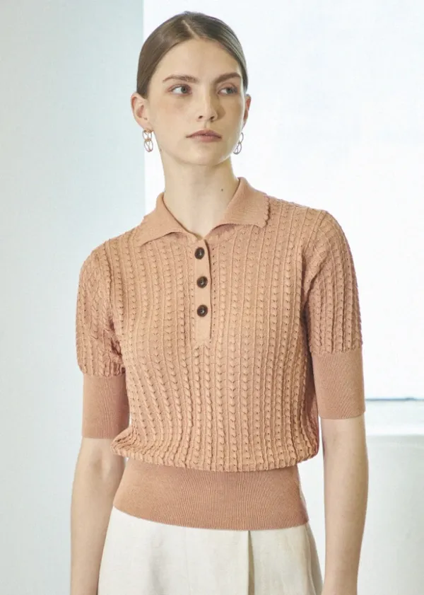 SUMMER COLLAR KNIT _BROWN