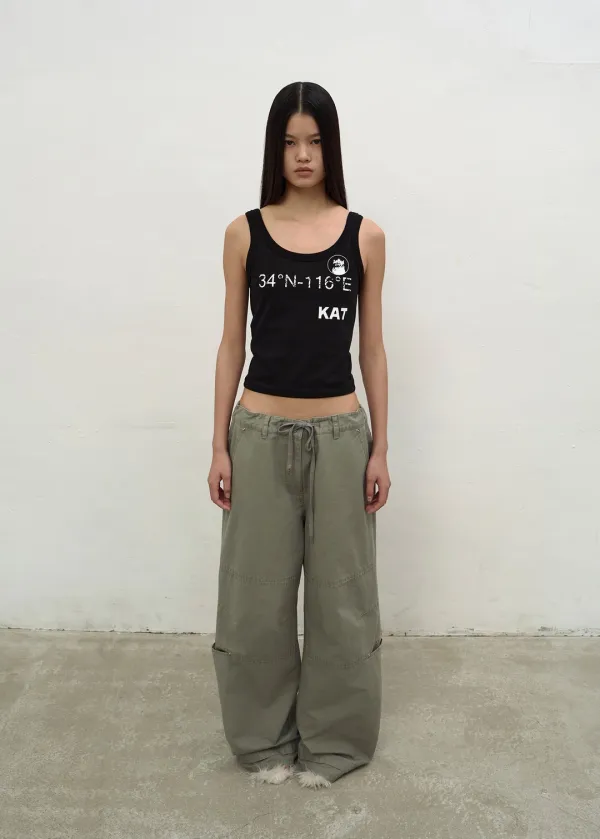 [2nd REORDER] WASHED STRING WIDE-LEG TROUSERS (KHAKI)