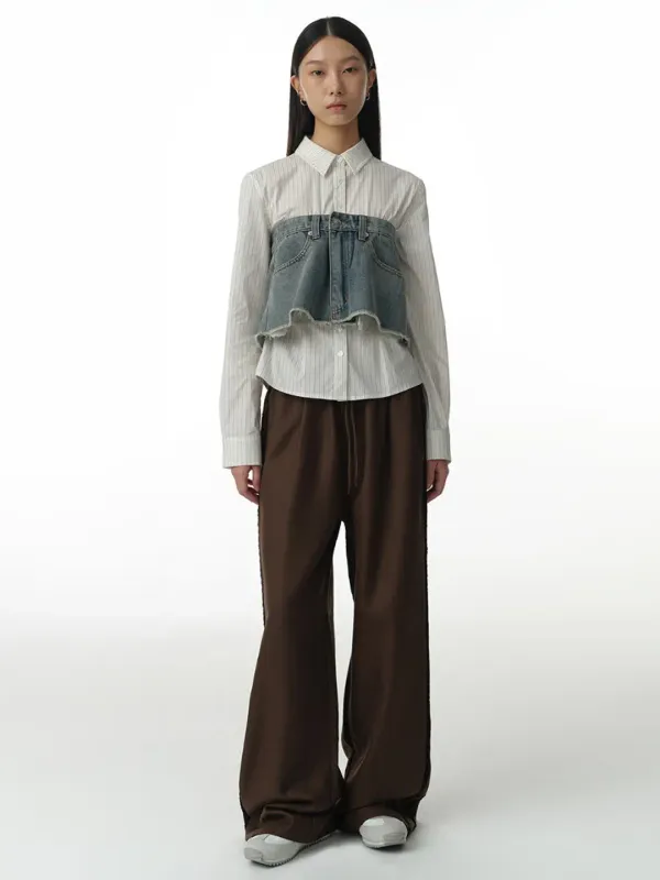 Twill Wide Track Pants [Brown]