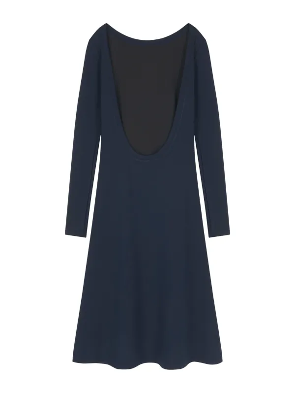 Back Open Dress - Navy