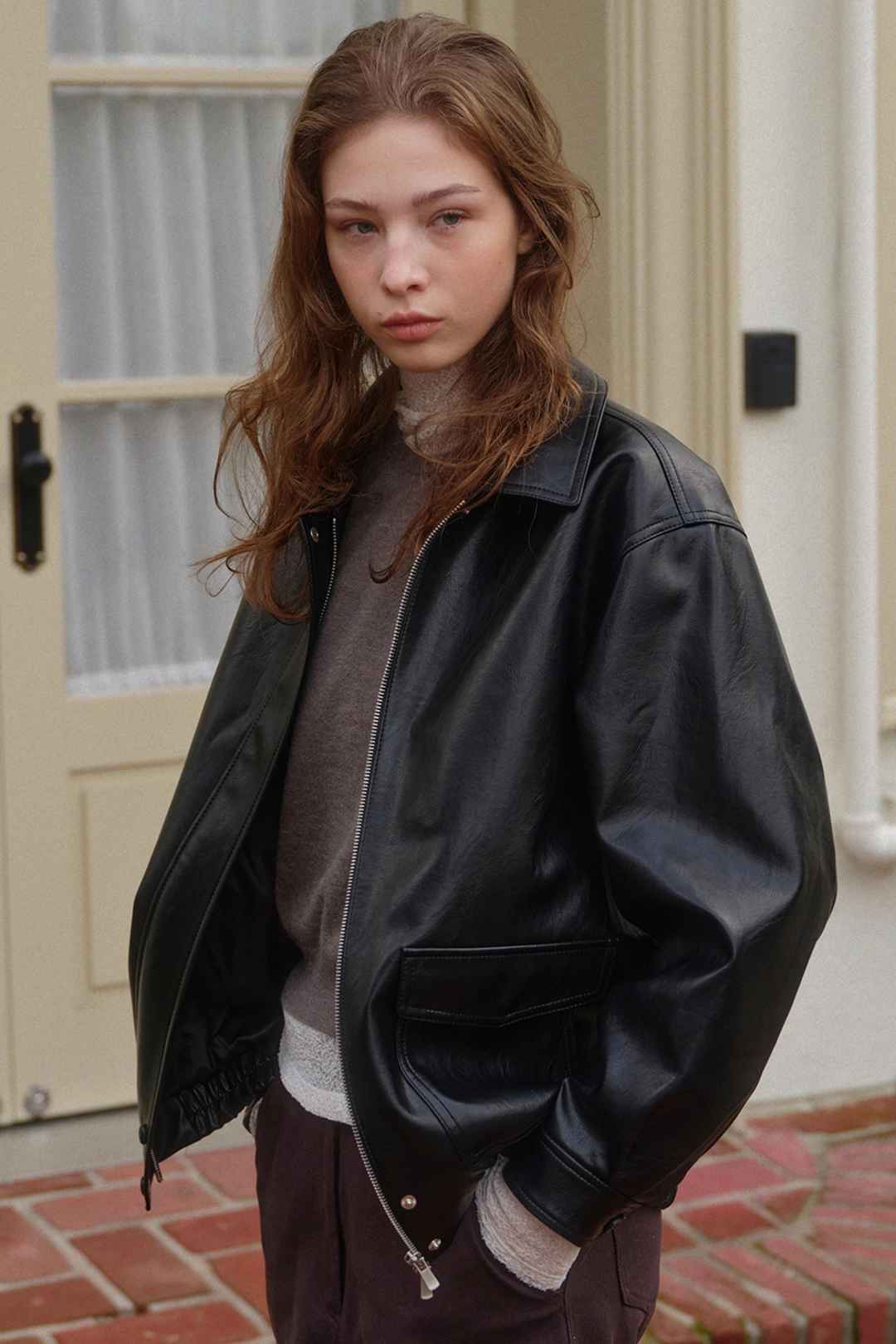 블랭크공삼 overfit leather blouson (black) 상품 이미지 2