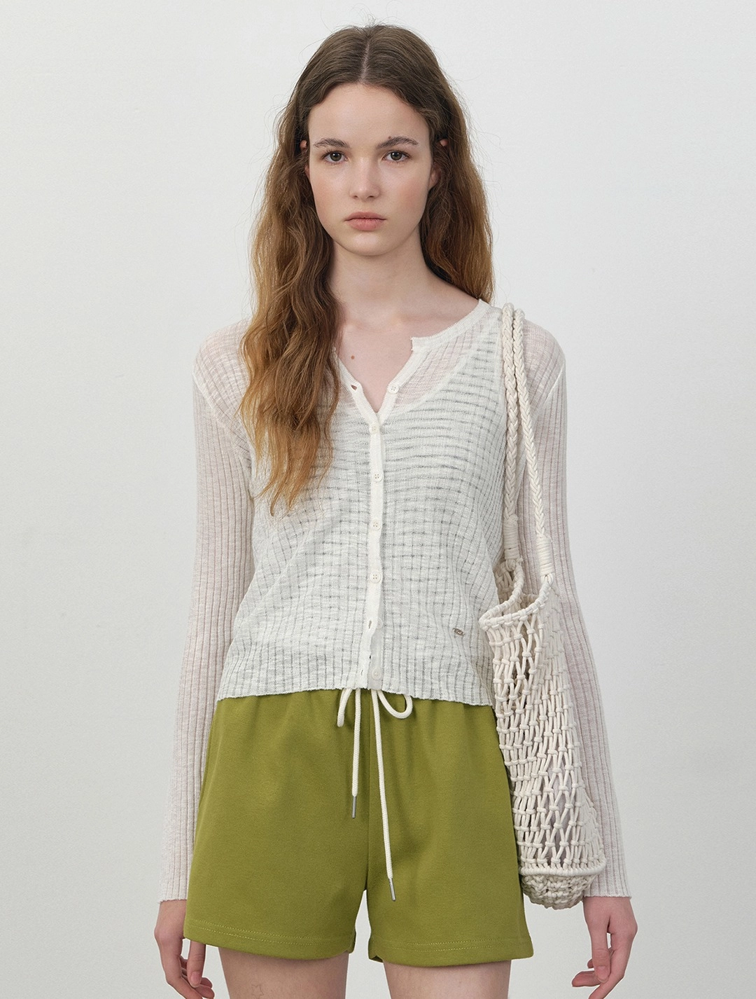 로에일 Space-dyed ribbed summer cardigan_Ivory 상품 이미지 1