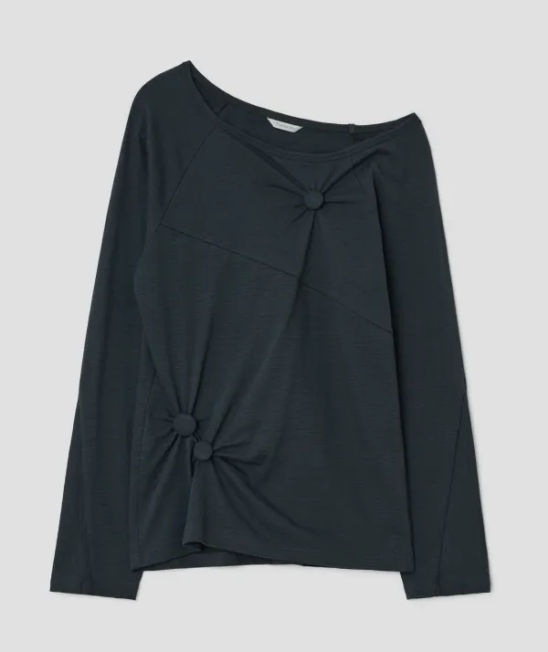 Striped Seam Button Top [Blue]