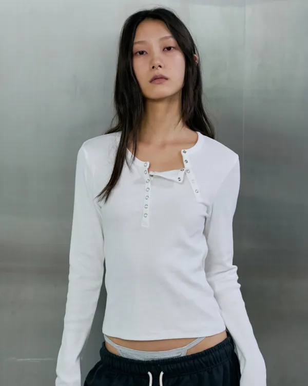 DOUBLE PLACKET HENLEY T-SHIRT - WHITE