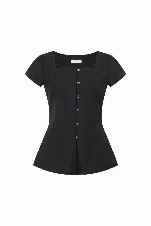 Square Neck Cap Sleeve Blouse[LMBFSUSH327]-Black
