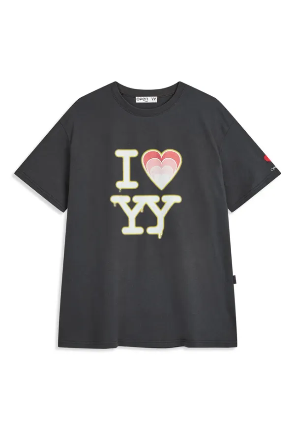 I LOVE YY BOX TEE, CHARCOAL