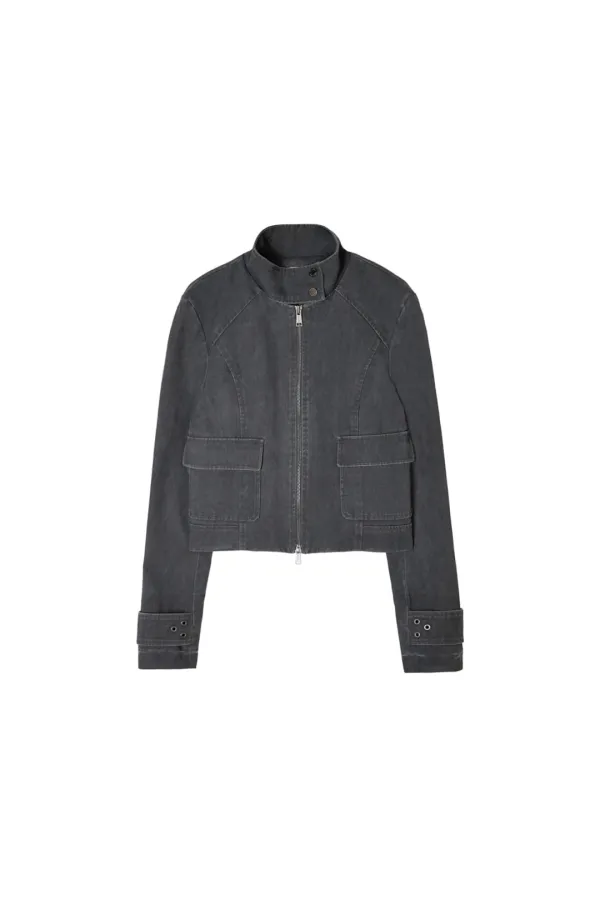 WASHED SLIM BIKER JUMPER IN CHARCOAL