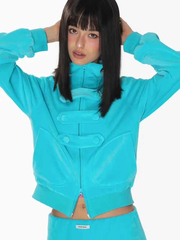 TOGGLE TERRY ZIP-UP_AQUA BLUE
