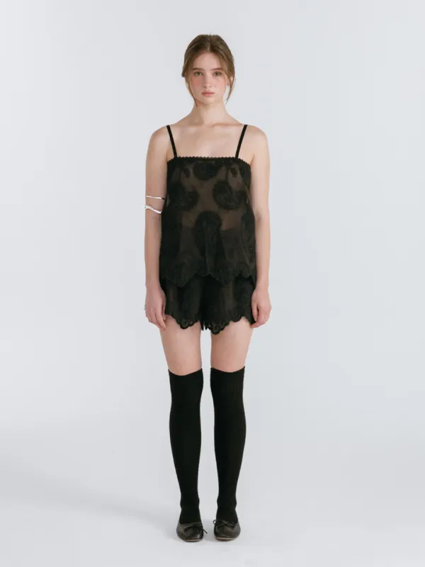 PAISLEY SEE-THROUGH SHORTS / BLACK