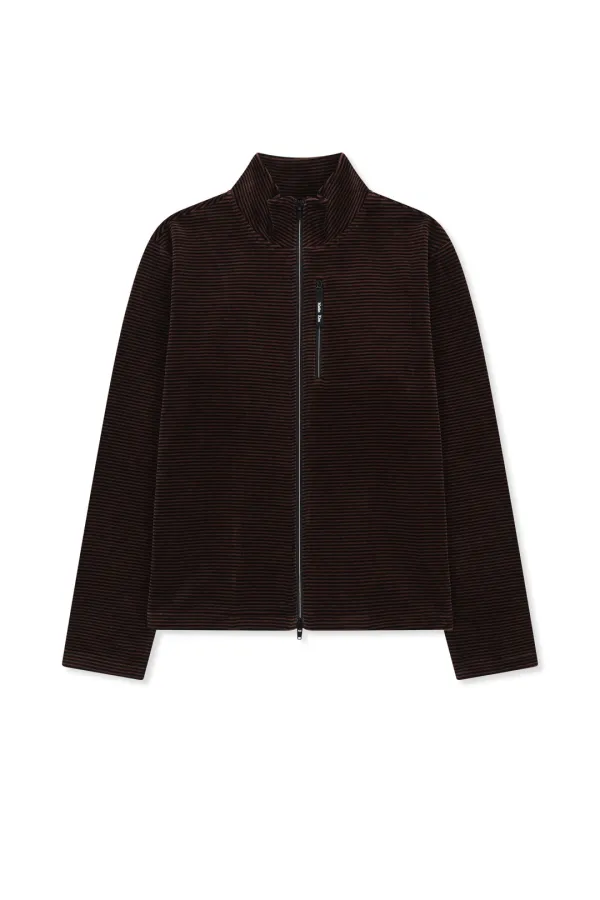 STRIPED VELOUR ZIP UP IN BROWN