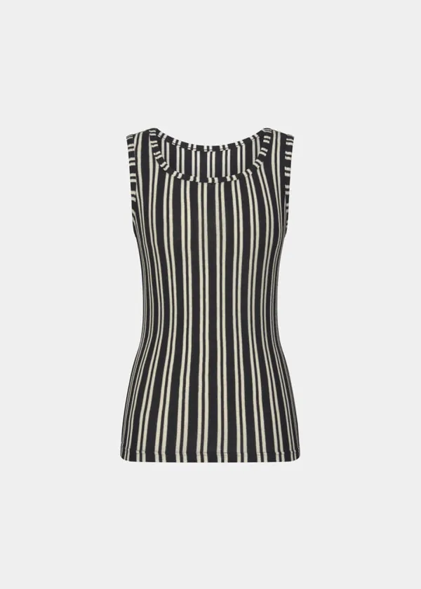 W SILK BLEND STRIPED SLEEVELESS TOP - BLACK