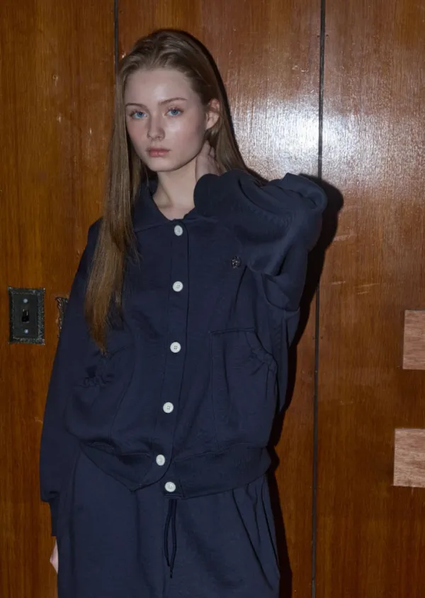 ANC BUTTON COLLAR SWEAT CARDIGAN_NAVY