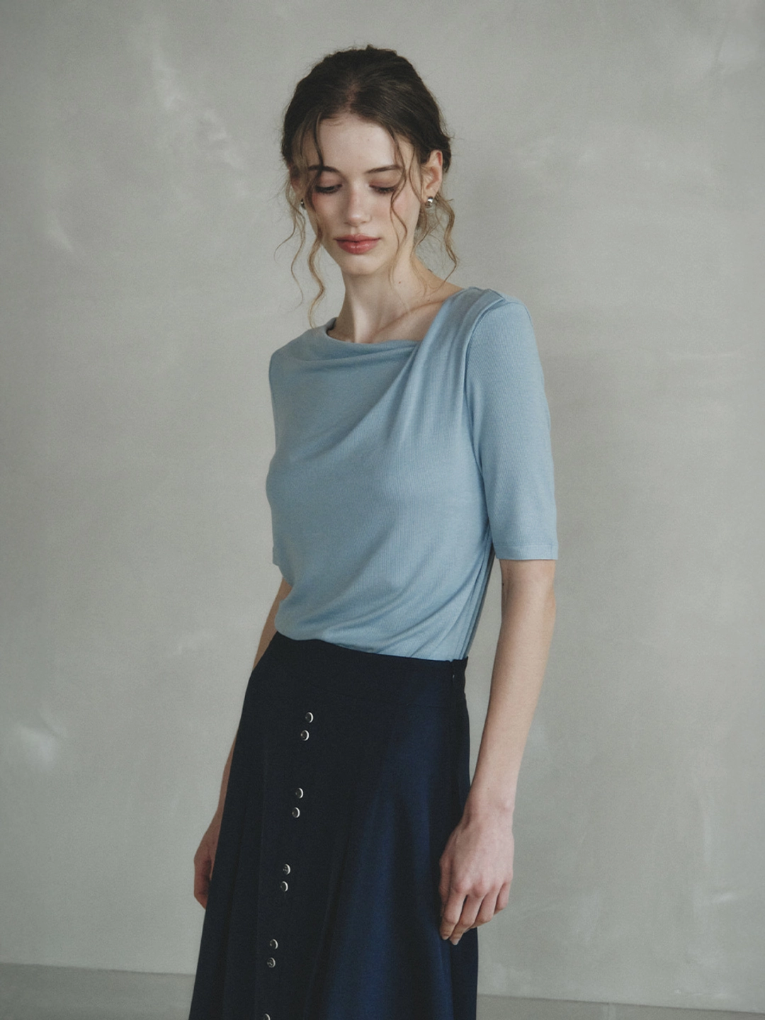르니나 LOREN drape neck t-shirt_sky blue (6/2 예약배송) 상품 이미지 1