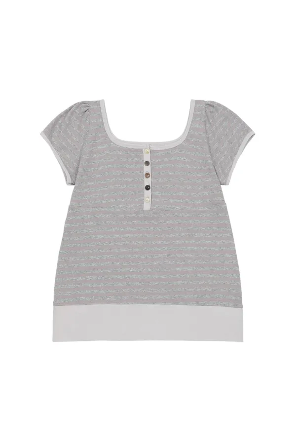 SQUARE NECK JERSEY BLOUSE, LAVENDER STRIPE