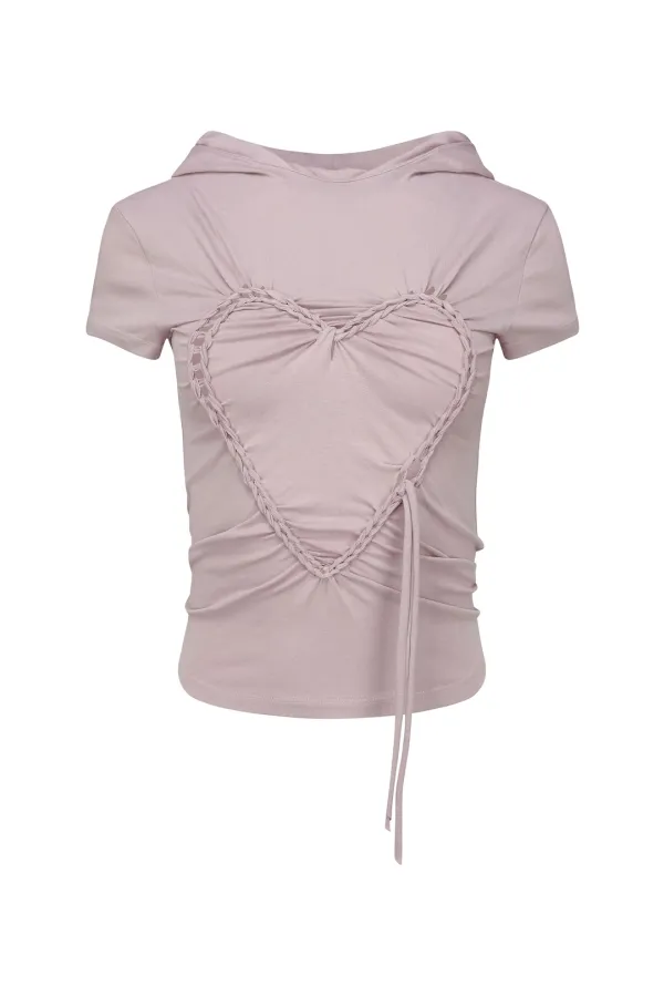 HEART BRAID HOODIE T-SHIRT DUSTY PINK