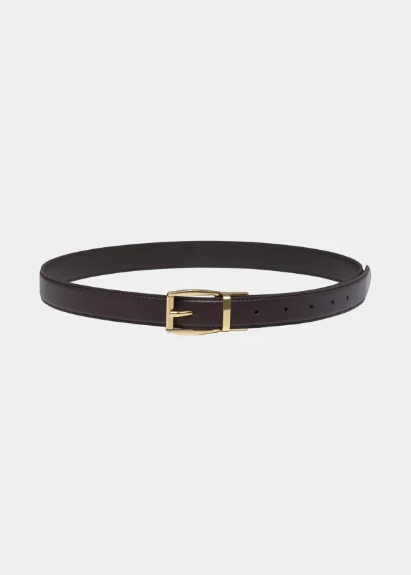 W SQUARE BUCKLE LEATHER BELT - BROWN