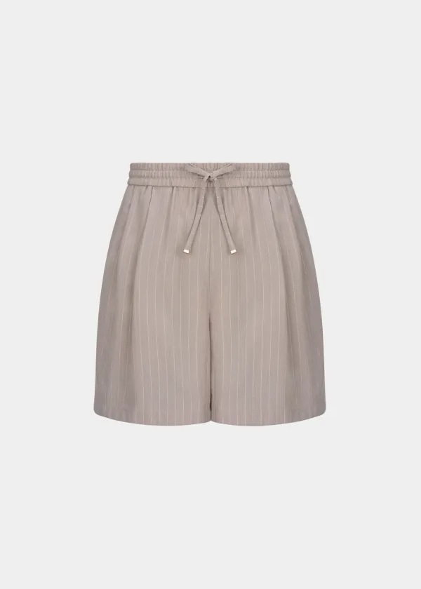 W ITALIAN PINSTRIPED BANDING SHORTS - BEIGE