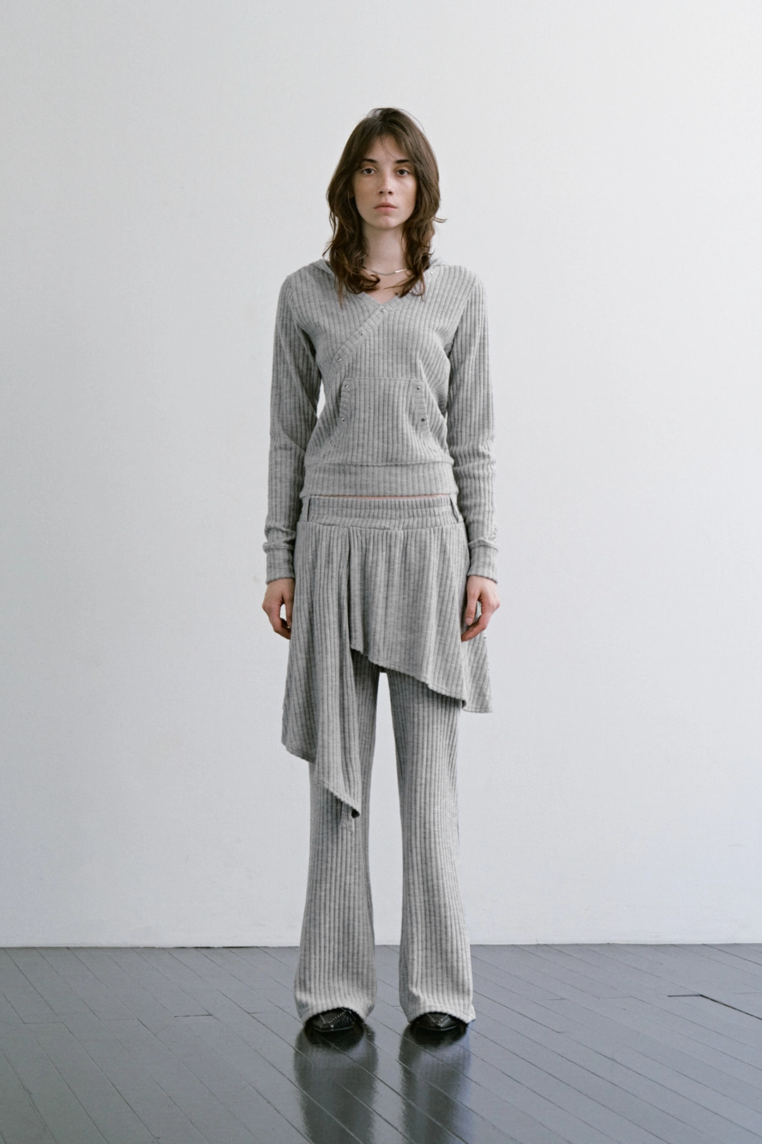 트리밍버드 Hotfix Wrap Hoodie Set-up Top [ Melange Gray ] 상품 이미지 2