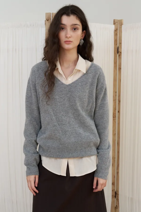 SIGN V-NECK KNIT_melange gray
