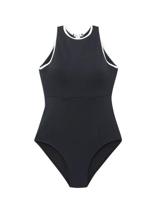RIBBED HALTERNECK SWIM_BLACK