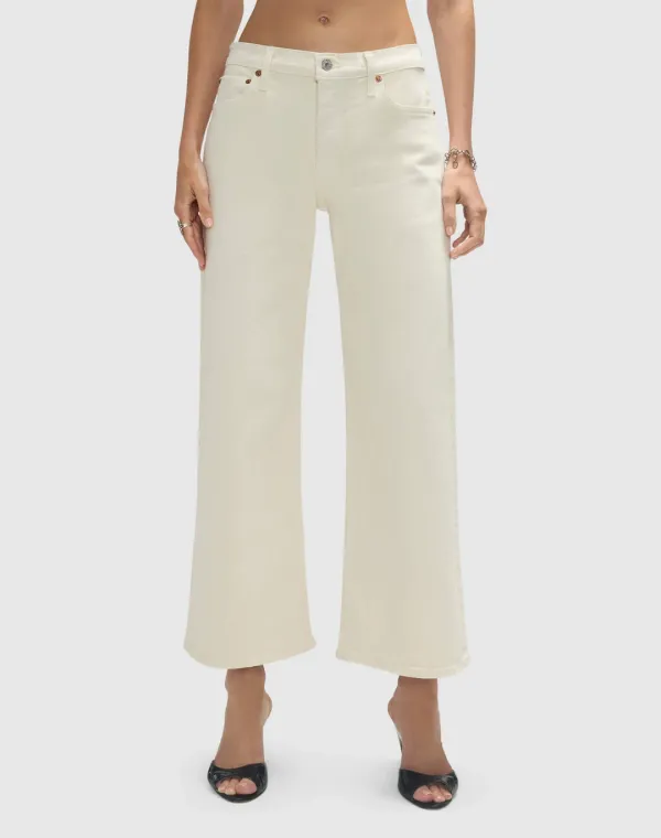 Comfort Stretch Mid Rise Wide Leg Crop - Vintage White