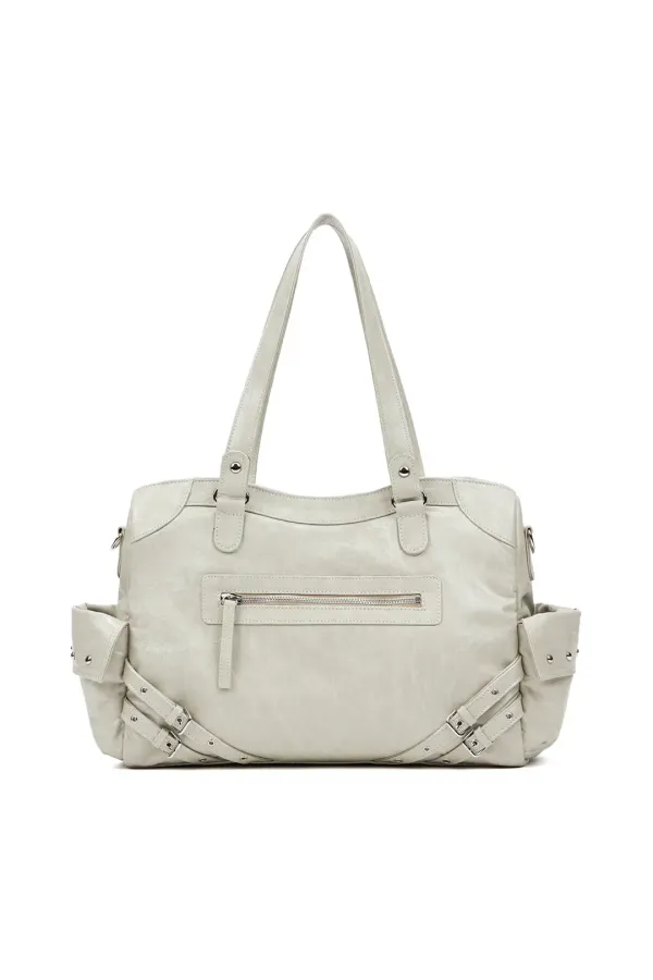STUD POCKET BIG BAG IN ASH BEIGE