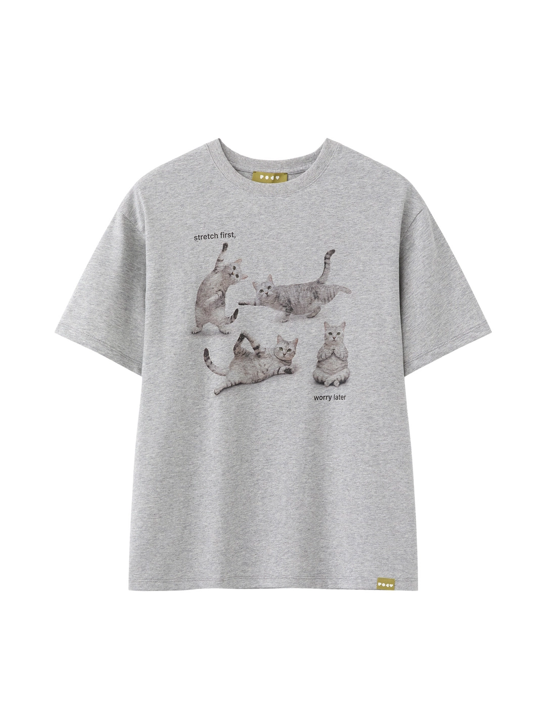 포에브 Stretching Cat T-Shirt - Melange Grey 상품 이미지 1