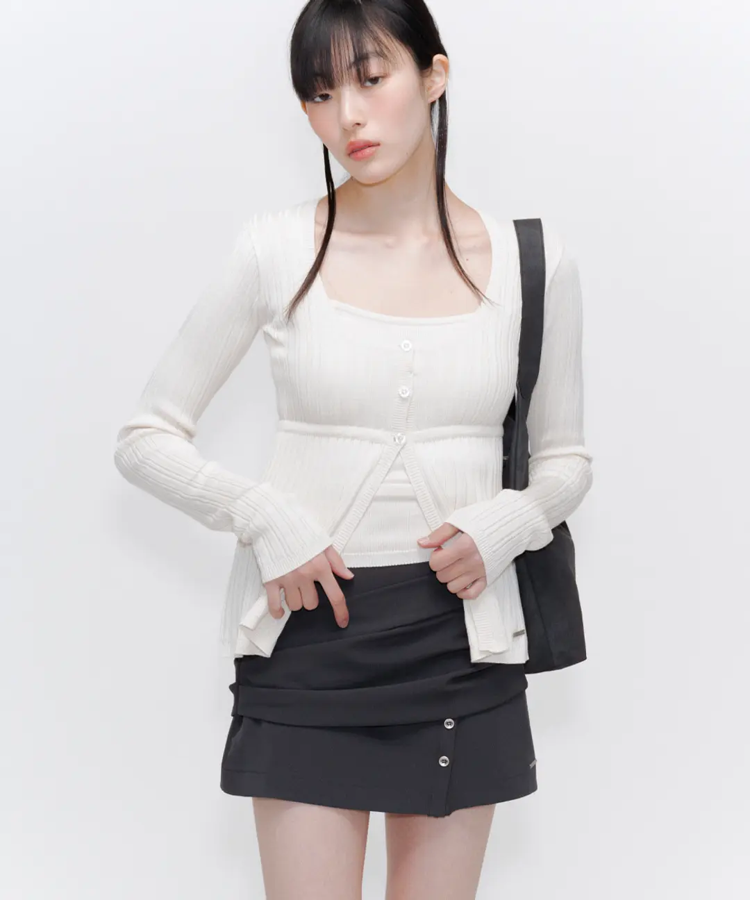 미세키서울 Ribbed layered cardigan knit IVORY 상품 이미지 2