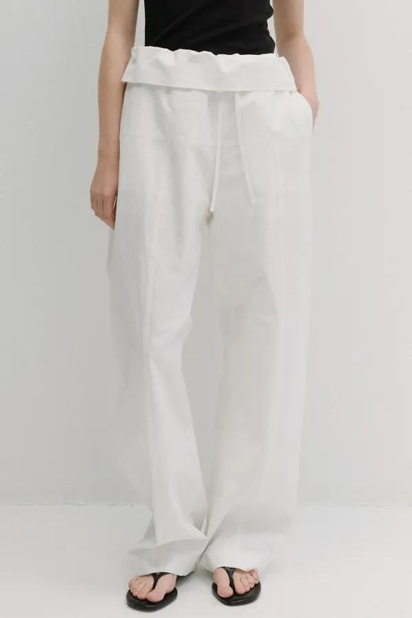 fold-over waist cotton banding pants (white)