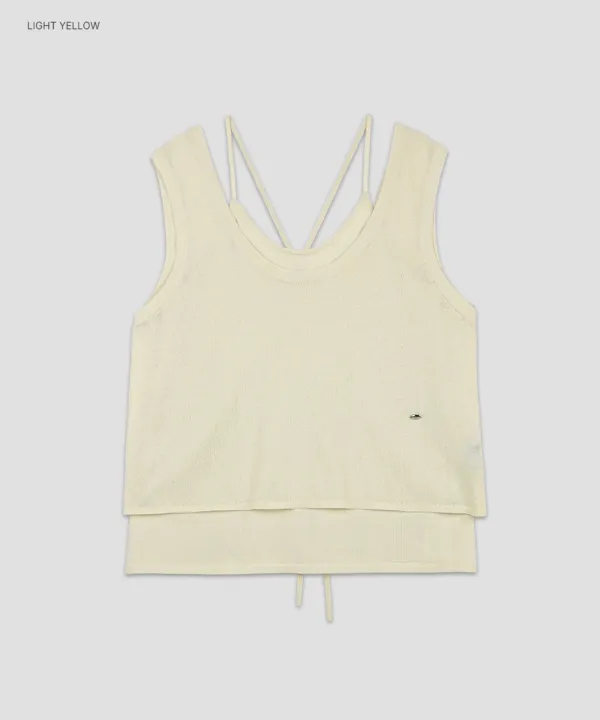 (T-7246)LAYERD HALTER NECK KNIT SET