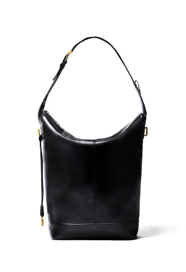 LEATHER OVERPACK HOBO, BLACK