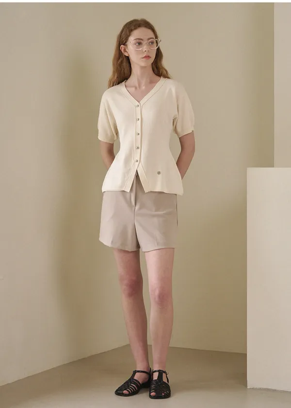  [44-120]  Petunia V-neck Line Cardigan  페듀니아 브이-넥 라인 가디건 (여름-데일리룩-출근룩-오피스룩-하객룩-오피스룩-클래식룩-반소매-가디건-비스코스-퍼프-브이넥-빅사이즈-자체제작) 