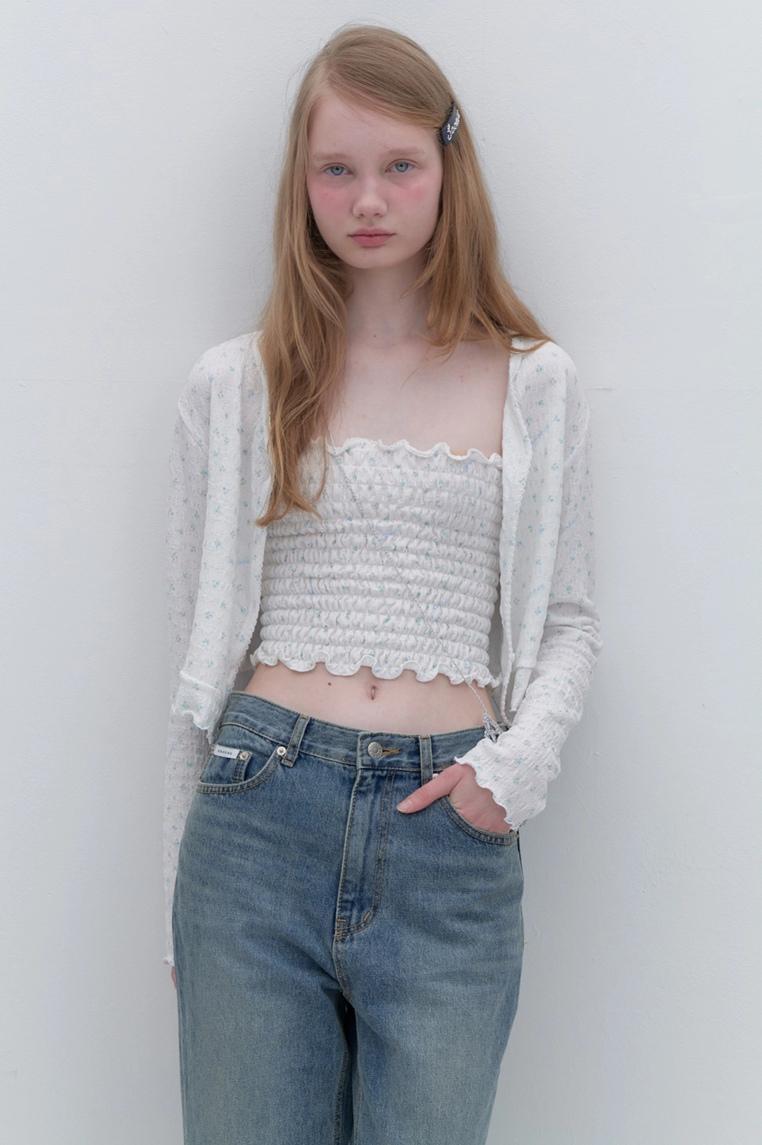 Lazy Print Cardigan (White)