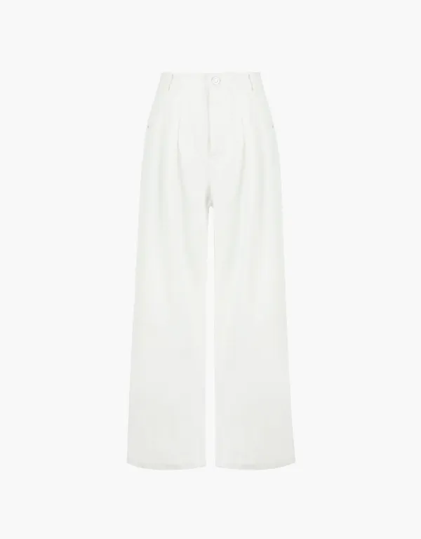 tuck wide denim pants - white