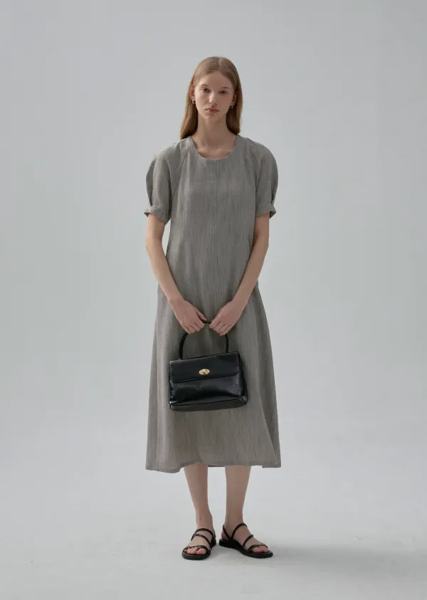 BACK RIBBON SHIRRING DRESS (ash brown) [이소연 착용]