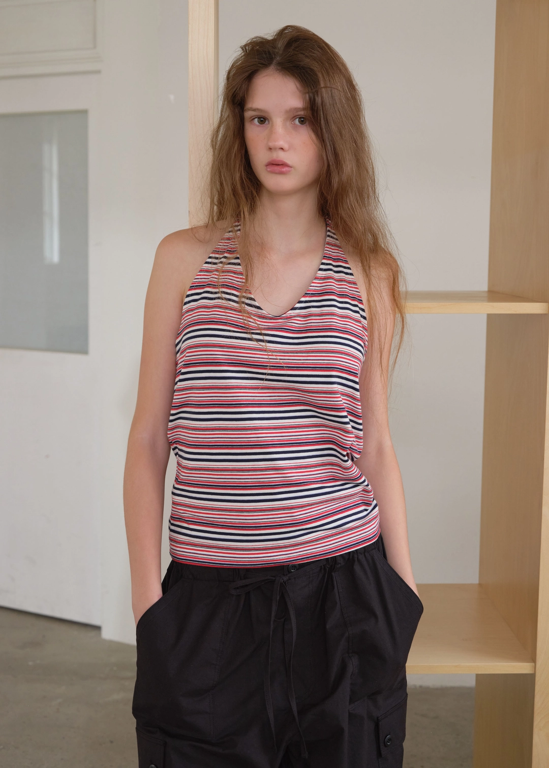 온무드 MULTI STRIPE HALTER TOP - RED 상품 이미지 1