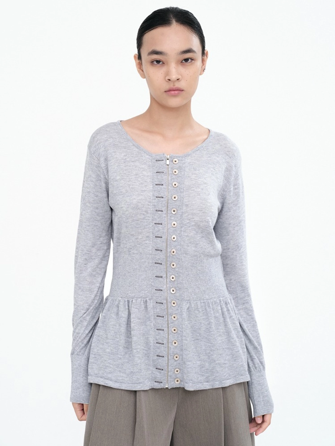 밀로 우먼 Fake Button Zip-Up Cardigan [Gray] 상품 이미지 2
