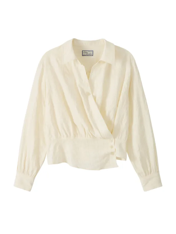 Soft Cotton Wrap Blouse_ Ivory